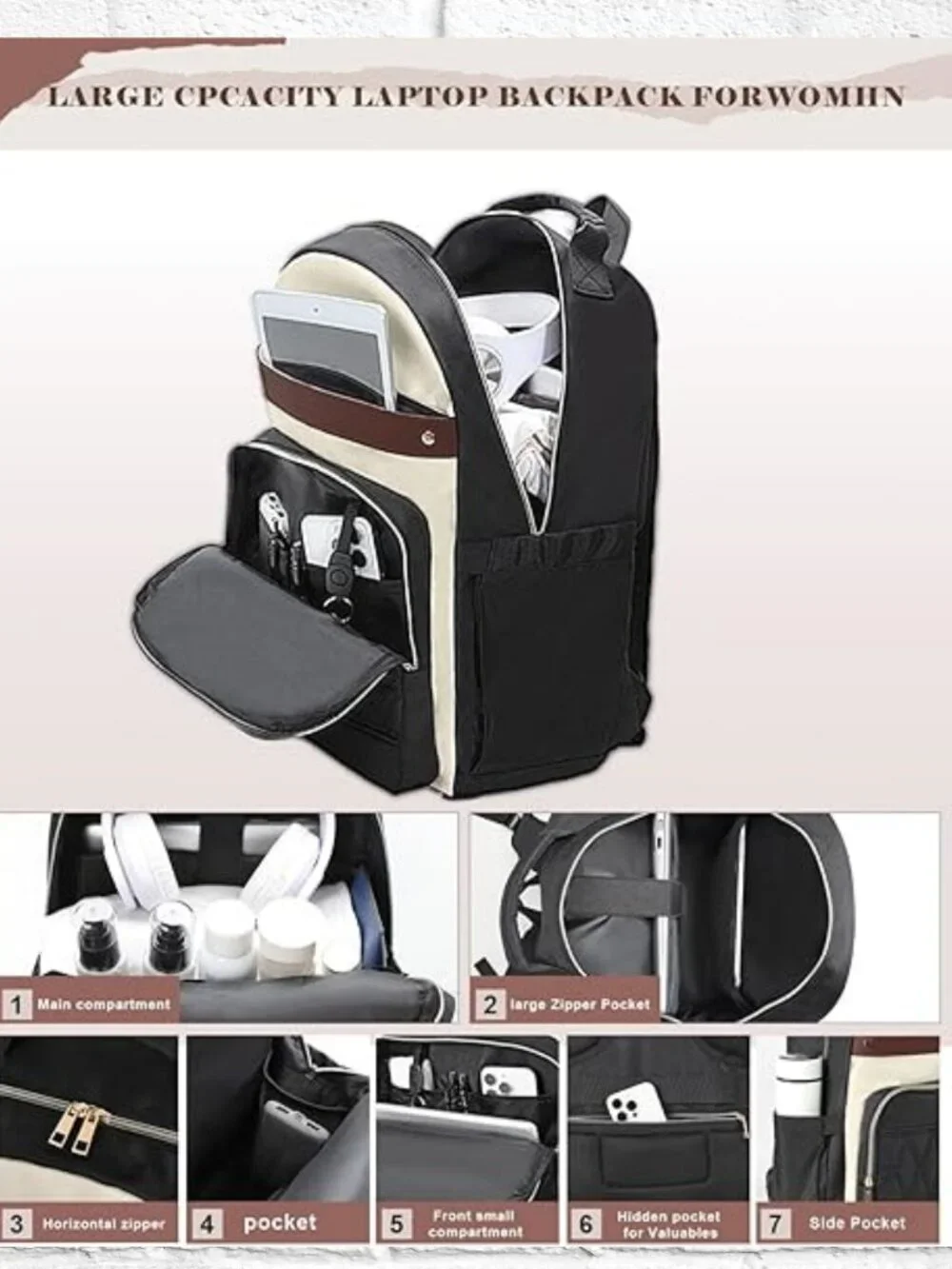 NWT! 26L Laptop Backpack w/Luggage Strap, Anti-Theft, Bottle Pockets, Gold Hdwr